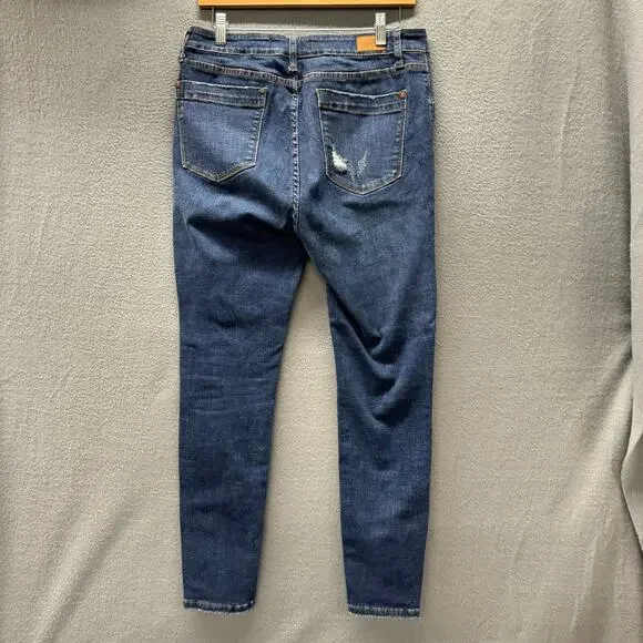 Judy Blue Jeans Womens 13 / 31 Skinny Fit Button Fly Distressed Blue Denim - Picture 3 of 9